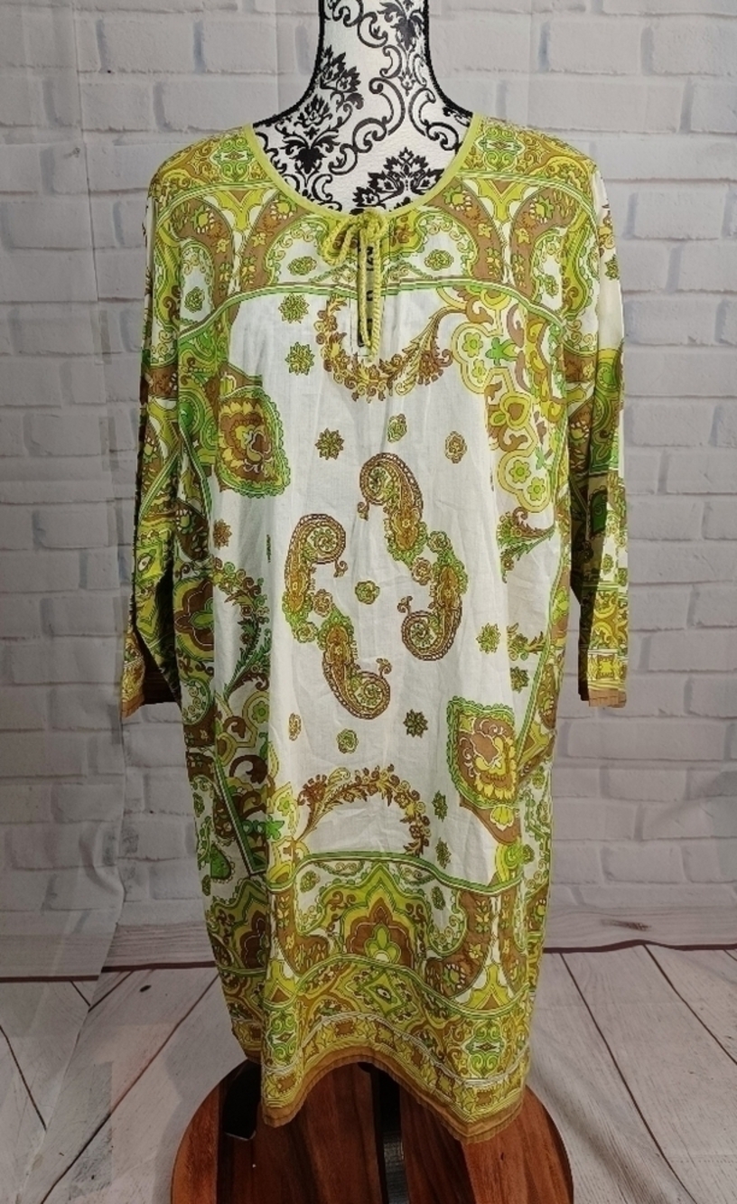 Avenue women's long sleeve paisley print tie front size 22/24 popover tunic b8